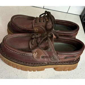 Vintage Cocoon Mens Leather Sailing Short Lacing Classic Boat Shoes Brown Sz 43